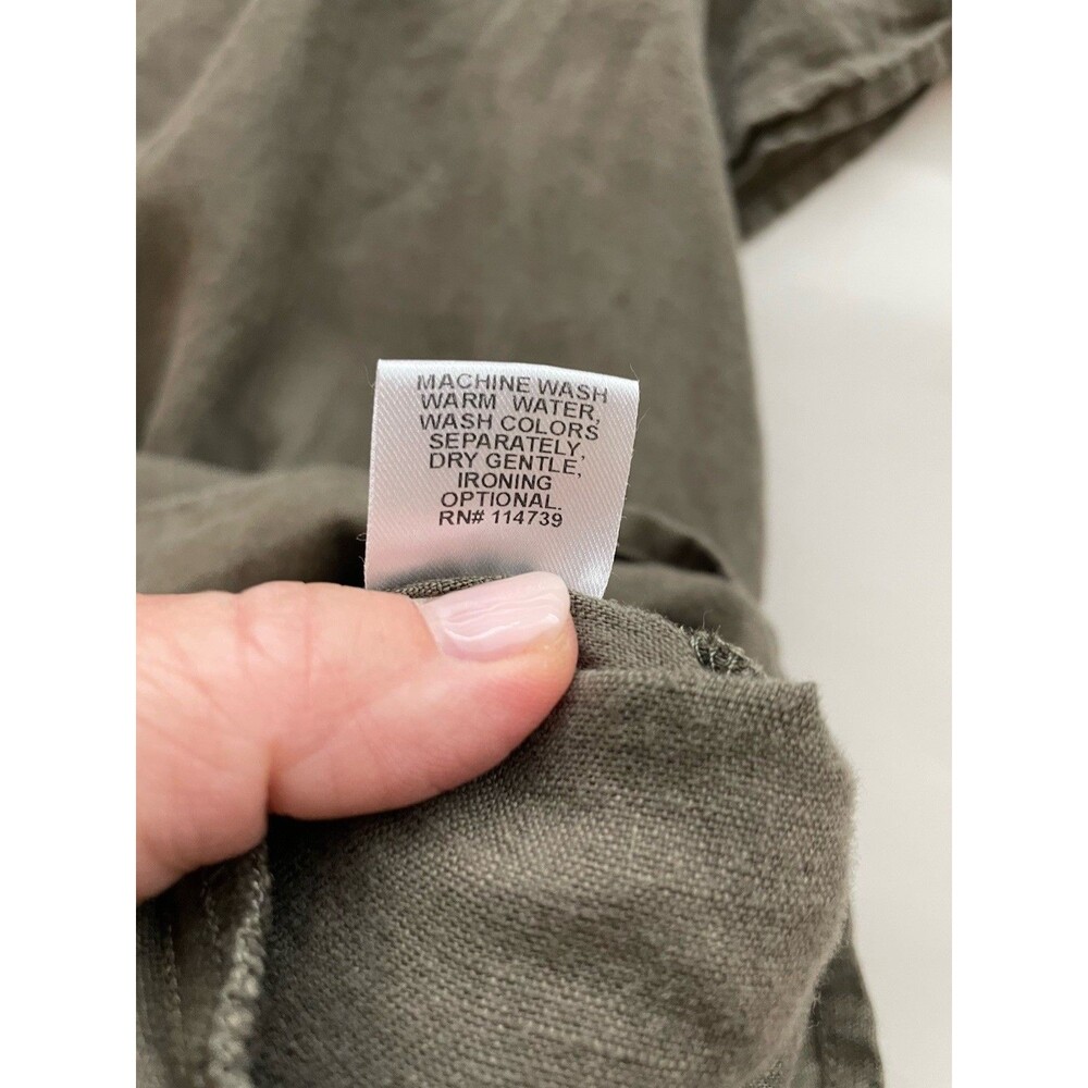 FLAX Women’s Medium Top Green Short Sleeve 100% Linen Lagenlook Hippie Boho - Picture 7 of 7